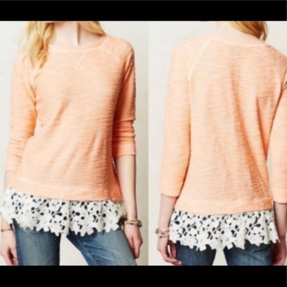 Anthropologie Sunday in Brooklyn Lace Trim Sweater Peach Small